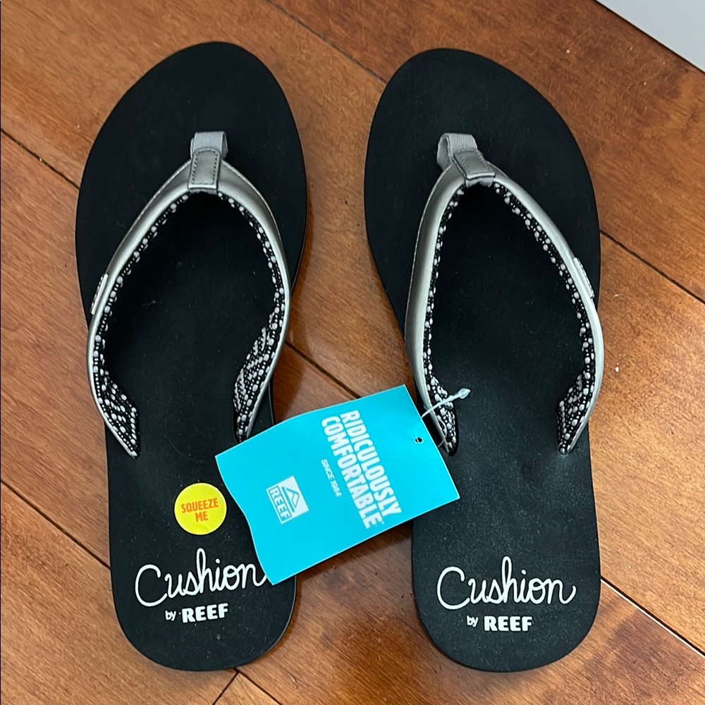 Reef Black Flip Flops with Beaded Accents